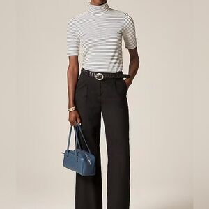 J. Crew Stretch Cotton Blend elbow sleeve Mock-neck T-shirt in Stripe Sz. XS $69